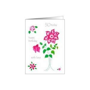  Pink Flowers 50th Birthday Card Card: Toys & Games