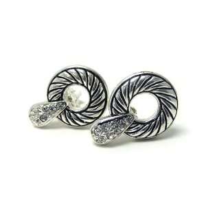  Metal and Crystal Filigree Small Loop Clip Earrings: Jewelry
