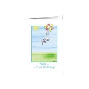  97th Birthday, cute Elephant flying with balloons! Card 