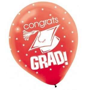   Grad Red with Stars Graduation Latex Balloons 