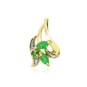  9ct Yellow Gold Emerald & Diamond Pendant: Jewelry