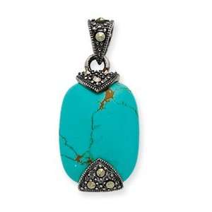  Sterling Silver Marcasite Turquoise Pendant Jewelry