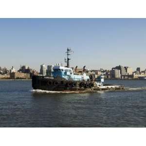 Work Boat on Hudson River, Manhattan, New York City, New York, USA 