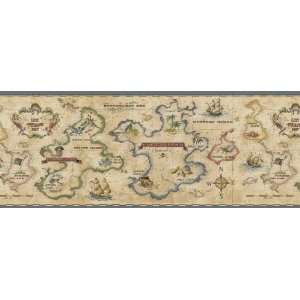 Treasure Map Mural Style Border in Antique Treasure Map Mural Style 