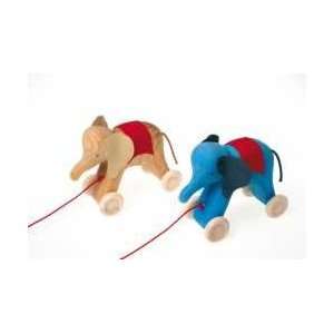  Grimms Handcrafted Wooden Pull Along Elephant, Blue: Toys 