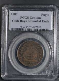 1787 PCGS GENUINE FUGIO CENT CLUB RAYS, ROUNDED ENDS  