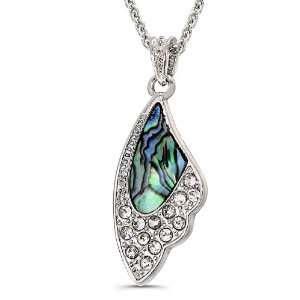 Paua (Abalone) Shell   Wing Inspired Design Pendant with Cz Stones 
