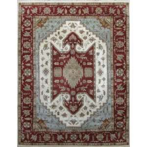  9 X 12 Ivory Red Floral Handmade Hand Knotted Wool Serapi Rug 