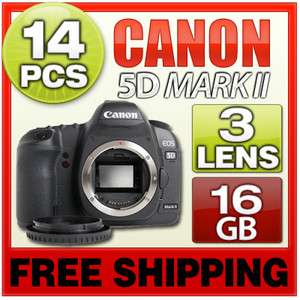 Canon EOS 5D MARK II Camera Body & 14PC 3 LENS 16GB NEW 827514783812 