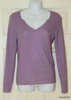 SAKS 5TH AVENUE 100% CASHMERE RIBBED LS HENLEY LAVENDER SWEATER L 
