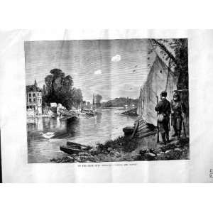  1870 RIVER SEINE BOUGIVAL SOLDIERS SWAN BOATS BRIDGE: Home 
