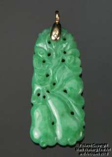 Chinese Apple Green Jadeite Jade Pendant, Gourd and Bird Design  