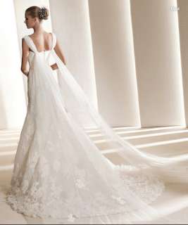 Gorgeous Feather Trimmed Lace Watteau Sweep Train Wedding Dress Bridal 