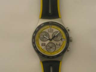 Mens Swatch Irony Wrist watch rubber band chronograph 4 jewels yellow 