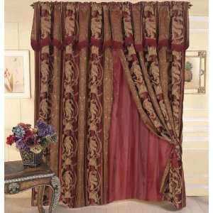  Joyce Burgundy Curtain Set w/ Valance/Sheer/Tassels