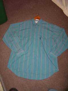 Vtg LEVIs Big E Mans Blue Striped Rockabilly Shirt L  