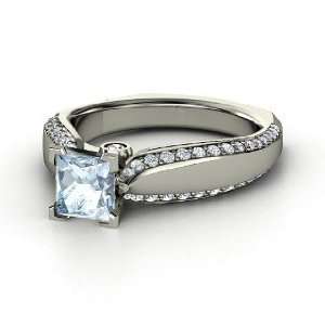  Aurora Ring, Princess Aquamarine 18K White Gold Ring with 