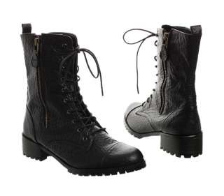 Womens sheepskin Lace Up zipper high Ankle Combat boots  
