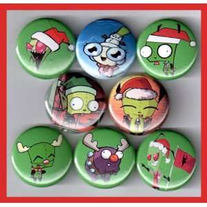 Invader Zim Christmas Set of 8   1 Inch Buttons