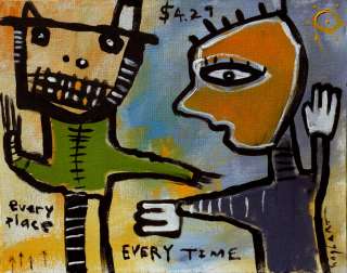 original HUGHART abstract outsider folk basquiat inspired urban art 