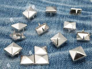 10mm Silver Metal Pyramid Studs Leathercraft DIY Goth Punk Spikes 