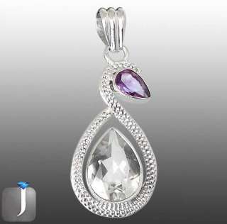 9cts WHITE TOPAZ PEAR AMETHYST 925 STERLING SILVER ARTISAN PENDANT 1 5 