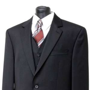 Joseph Abboud Wool Blend Suit With Vest Solid Black  