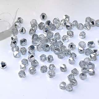 300pc 3mm Clear/Silver BICONE Faceted Rhinestone Crystal Glass Seed 