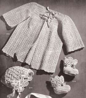 Vintage Baby Sacque Bonnet Booties Crochet Pattern Set~  