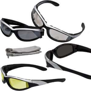 SIDESWIPE Silver Windmaster Foam Padded Sunglasses, VARIOUS Lens 