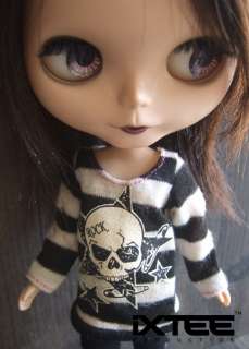 Blythe Pullip Doll Outfit IXTEE Stripes Skull B&W Tee  