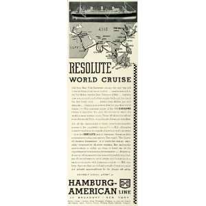 1931 Ad Resolute World Map Cruise Hamburg American 
