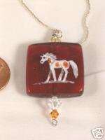 Hand Painted Jewelry Paint Horse Necklace Silver Chain  