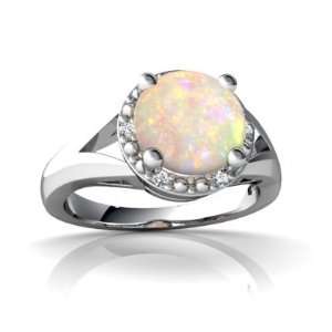  14K White Gold Round Genuine Opal Ring Size 4.5: Jewelry