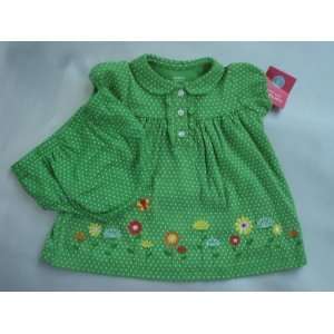   Dress Set with Collar  Green with White Polka Dots   6 Months: Baby