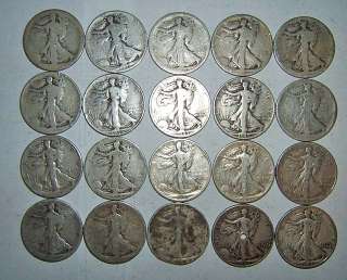 20 Old U.S silver coins Walking Liberty half dollar cull ish $10.00 