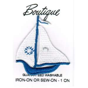  Lansing Boutique Iron on Applique   White/Blue Sailboat 
