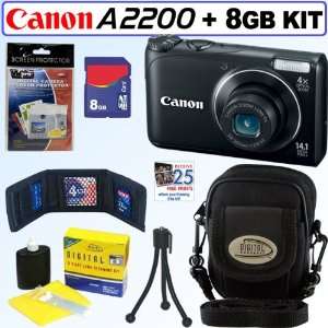  Canon Powershot A2200 14.1 MP Digital Camera (Black) + 8GB 