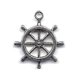  Ships Wheel/Antique Silver Plated Pewter Charm 