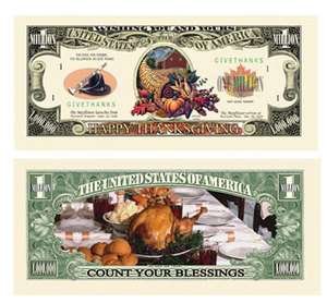 50 Happy Thanksgiving Novelty Million Dollar Bills Turkey  