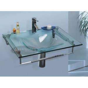   Modern Clear Wall Mount Glass Bathroom Sink SET 711: Home Improvement