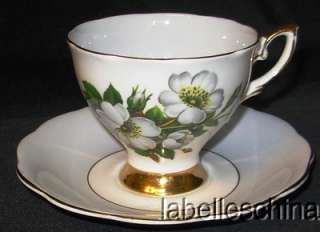 Royal Standard Teacup and Saucer Whie Gray Prairie Roses  
