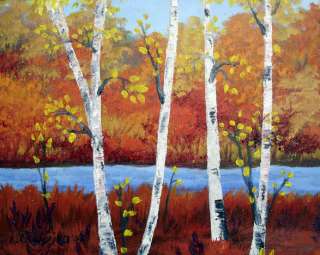   Nature Painting Fall Birch Trees Original Oil Autumn Landscape Art NR