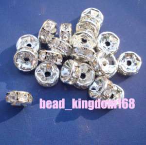 100pcs Silver Clear Crystal Rondelle Spacer Beads 6mm,#  