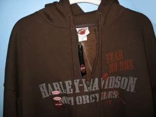 This quality Harley Davidson fleece hoodie is brown, size XXXL. You 