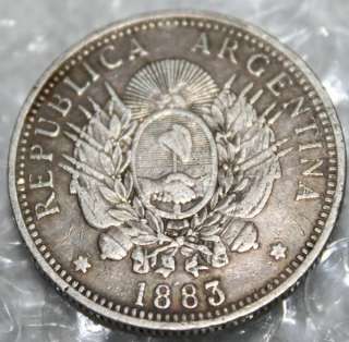 0026# 1883 Argentina 50 Centavos Silver  