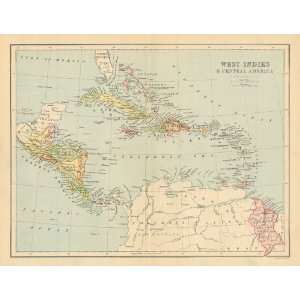   1870 Antique Map of the West Indies & Central America: Office Products