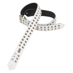   Leather Guitar Strap with Metal Studs,White: Musical Instruments