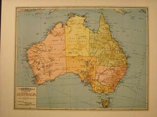 Vintage Map Color Reprint of Australia School Map  