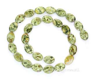 15.5 Green Rhyolite Flat Oval Beads 10x14mm #85150  